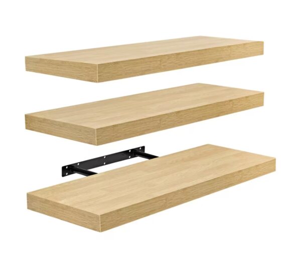 Floating Shelves, 24 in. W x 9 in. D Maple Decorative Wall Shelves with Invisible Brackets (3-Pack)
